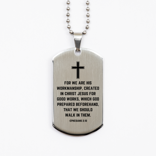 Baptism Gifts For Teenage Boys Girls, Christian Bible Verse Silver Dog Tag, For we are His workmanship, Confirmation Gifts, Bible Verse Necklace for Son, Godson, Grandson, Nephew