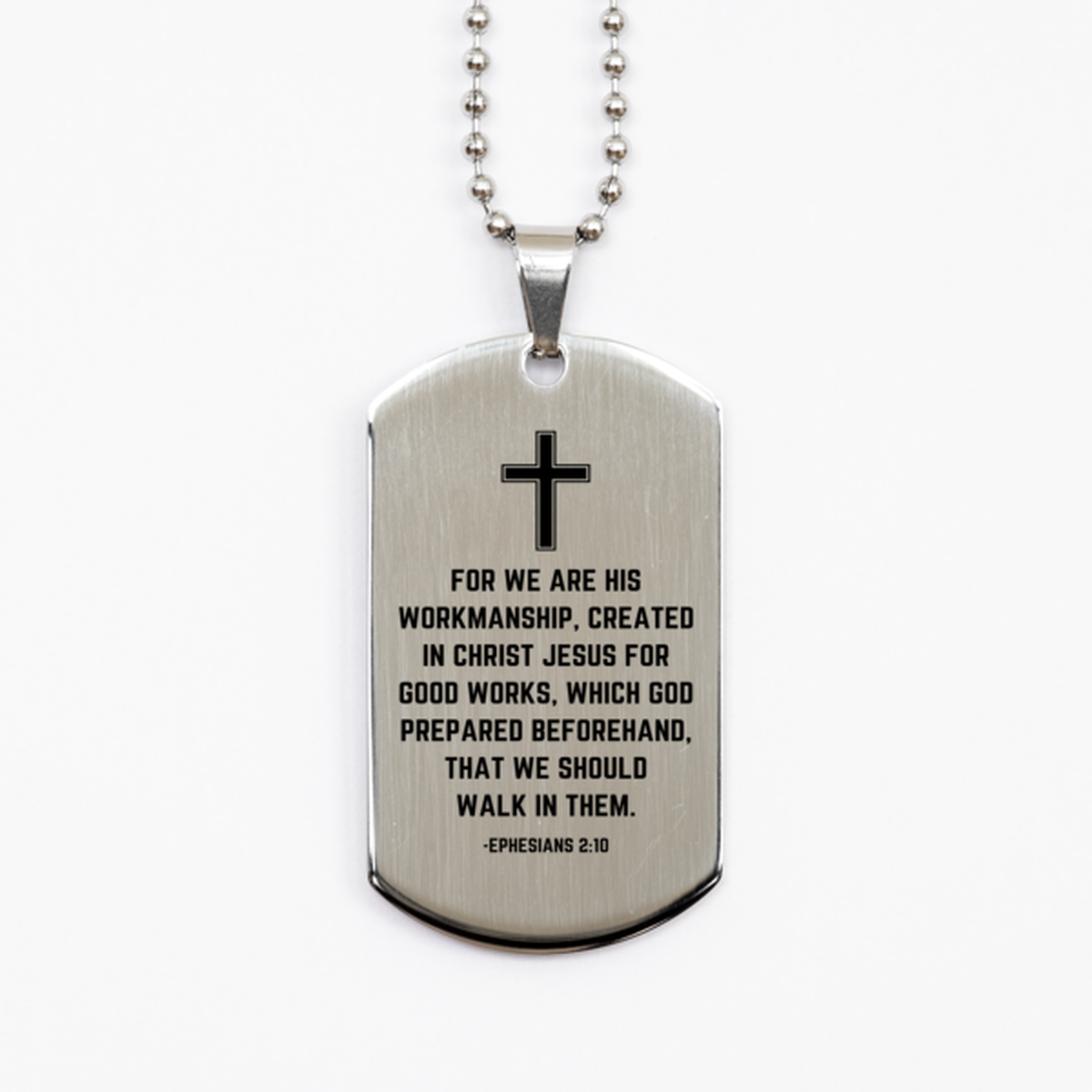 Baptism Gifts For Teenage Boys Girls, Christian Bible Verse Silver Dog Tag, For we are His workmanship, Confirmation Gifts, Bible Verse Necklace for Son, Godson, Grandson, Nephew