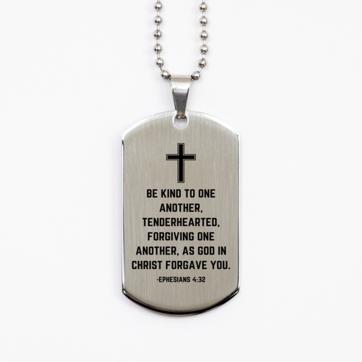 Baptism Gifts For Teenage Boys Girls, Christian Bible Verse Silver Dog Tag, Be kind to one another, Confirmation Gifts, Bible Verse Necklace for Son, Godson, Grandson, Nephew