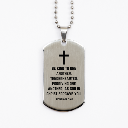 Baptism Gifts For Teenage Boys Girls, Christian Bible Verse Silver Dog Tag, Be kind to one another, Confirmation Gifts, Bible Verse Necklace for Son, Godson, Grandson, Nephew