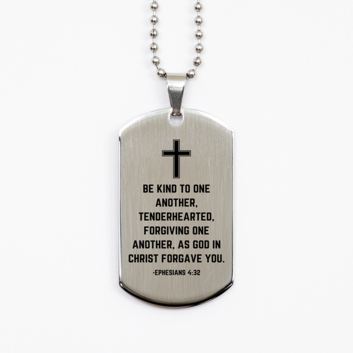 Baptism Gifts For Teenage Boys Girls, Christian Bible Verse Silver Dog Tag, Be kind to one another, Confirmation Gifts, Bible Verse Necklace for Son, Godson, Grandson, Nephew