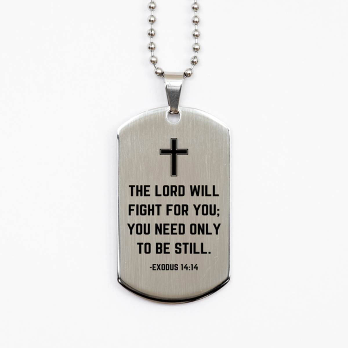 Baptism Gifts For Teenage Boys Girls, Christian Bible Verse Silver Dog Tag, The Lord will fight for you, Confirmation Gifts, Bible Verse Necklace for Son, Godson, Grandson, Nephew