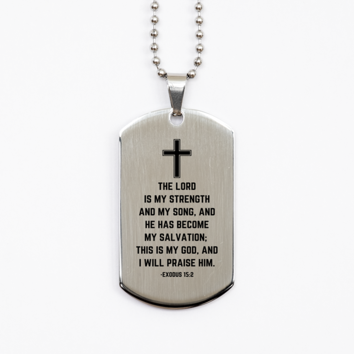 Baptism Gifts For Teenage Boys Girls, Christian Bible Verse Silver Dog Tag, The Lord is my strength, Confirmation Gifts, Bible Verse Necklace for Son, Godson, Grandson, Nephew