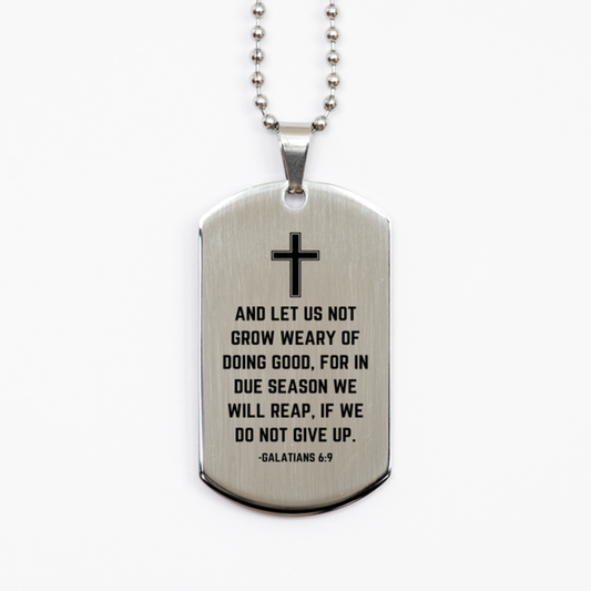 Baptism Gifts For Teenage Boys Girls, Christian Bible Verse Silver Dog Tag, And let us not grow weary, Confirmation Gifts, Bible Verse Necklace for Son, Godson, Grandson, Nephew