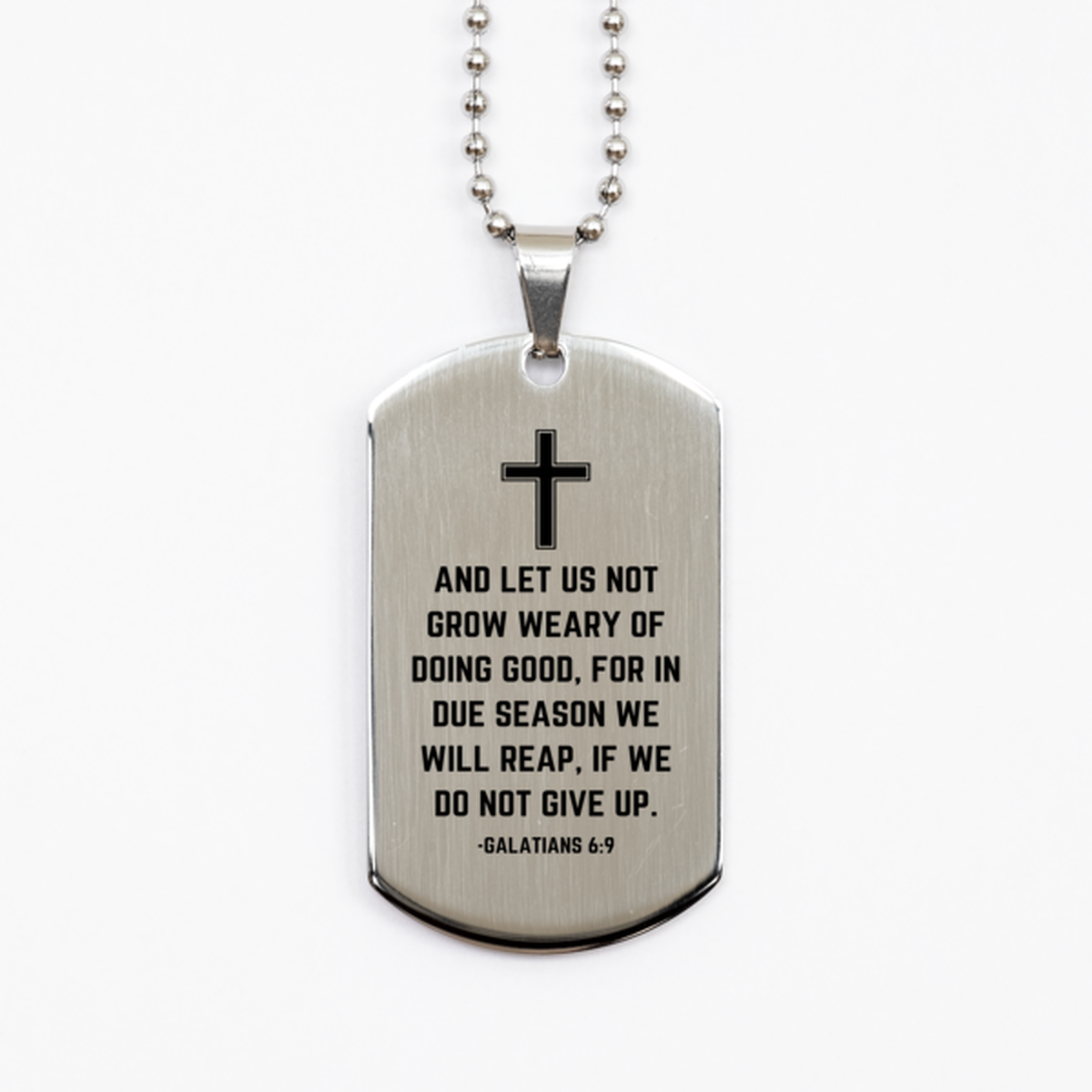 Baptism Gifts For Teenage Boys Girls, Christian Bible Verse Silver Dog Tag, And let us not grow weary, Confirmation Gifts, Bible Verse Necklace for Son, Godson, Grandson, Nephew