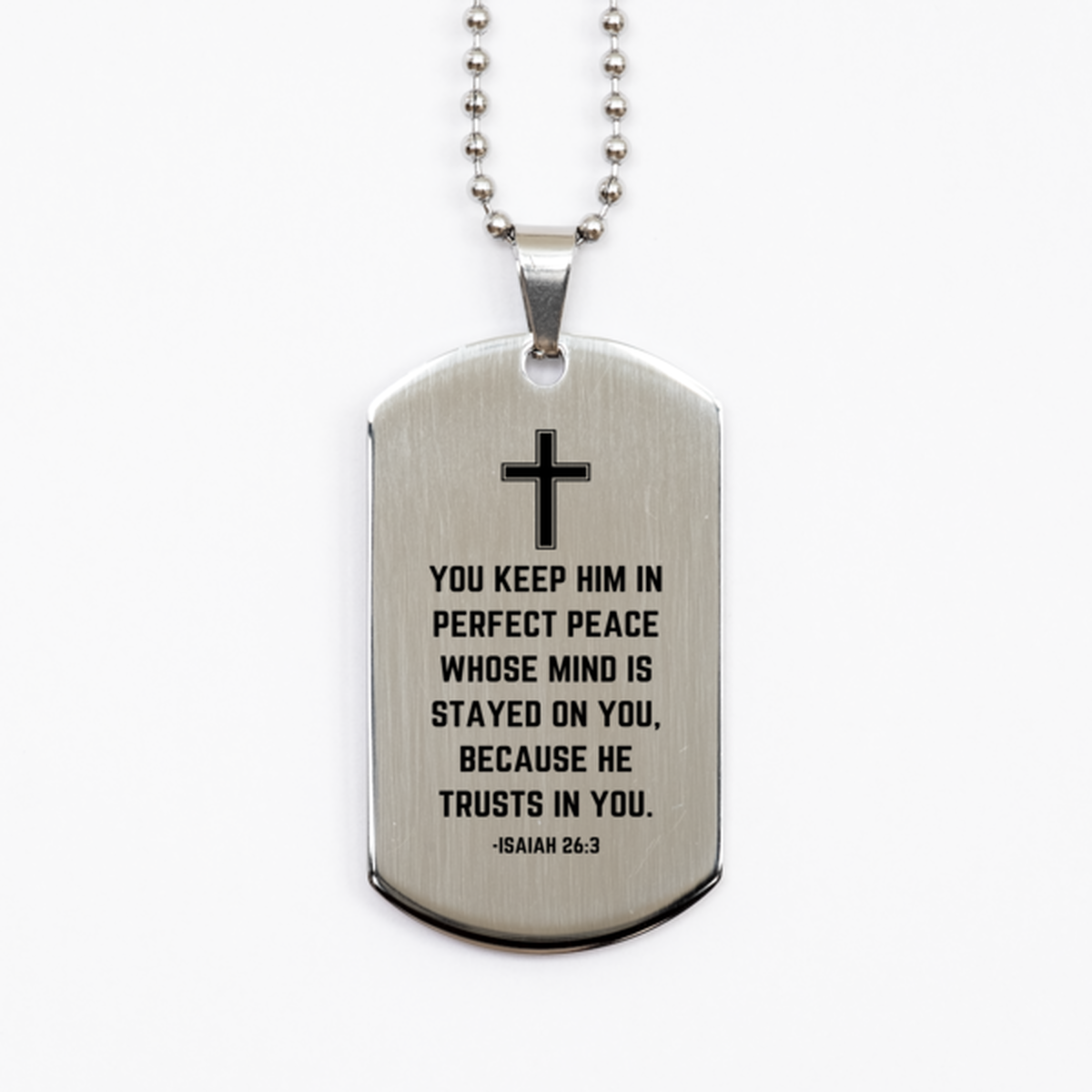 Baptism Gifts For Teenage Boys Girls, Christian Bible Verse Silver Dog Tag, You keep him in perfect peace, Confirmation Gifts, Bible Verse Necklace for Son, Godson, Grandson, Nephew