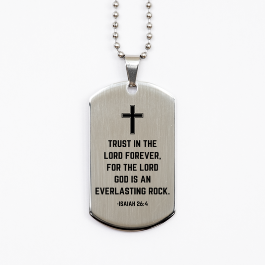 Baptism Gifts For Teenage Boys Girls, Christian Bible Verse Silver Dog Tag, Trust in the Lord forever, Confirmation Gifts, Bible Verse Necklace for Son, Godson, Grandson, Nephew