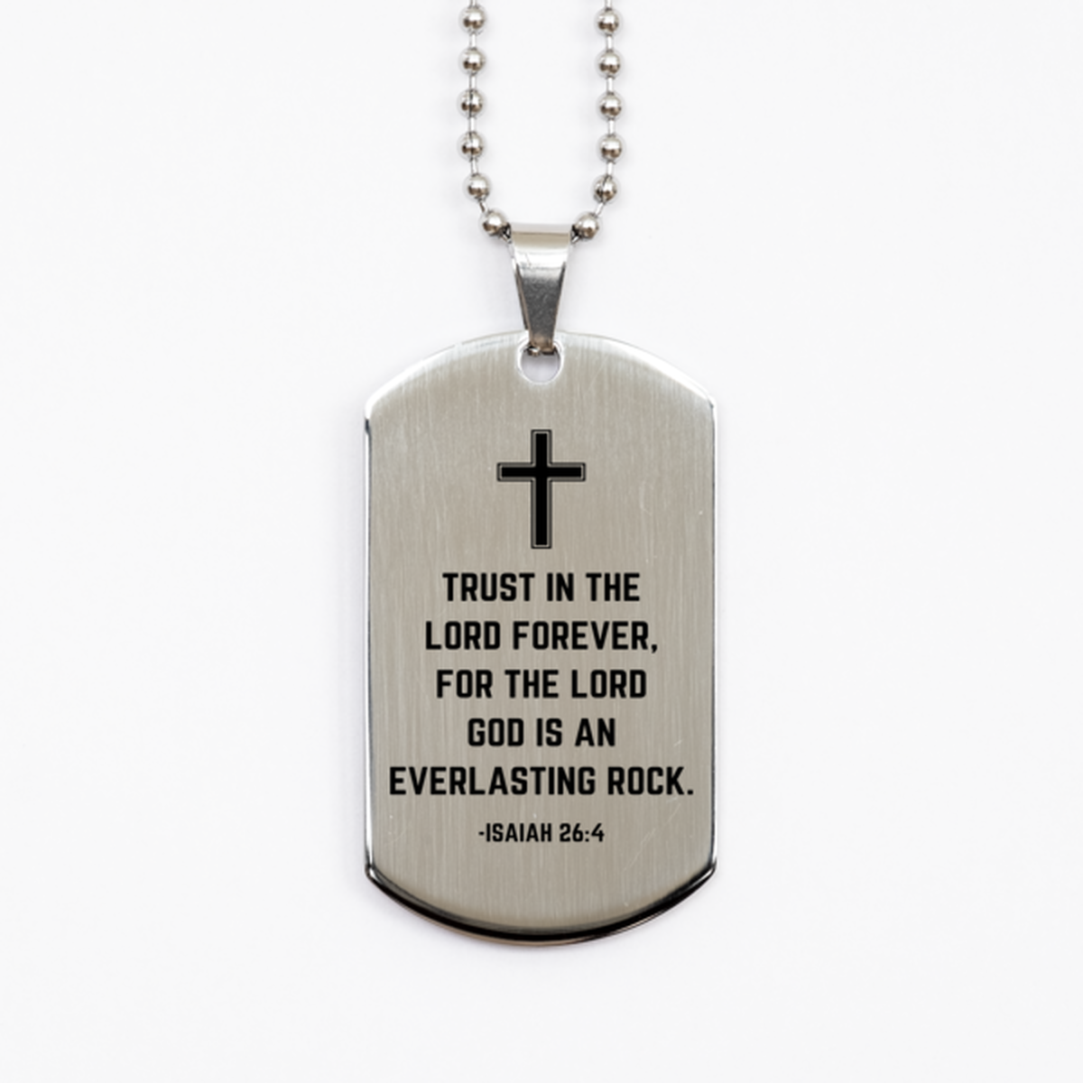 Baptism Gifts For Teenage Boys Girls, Christian Bible Verse Silver Dog Tag, Trust in the Lord forever, Confirmation Gifts, Bible Verse Necklace for Son, Godson, Grandson, Nephew