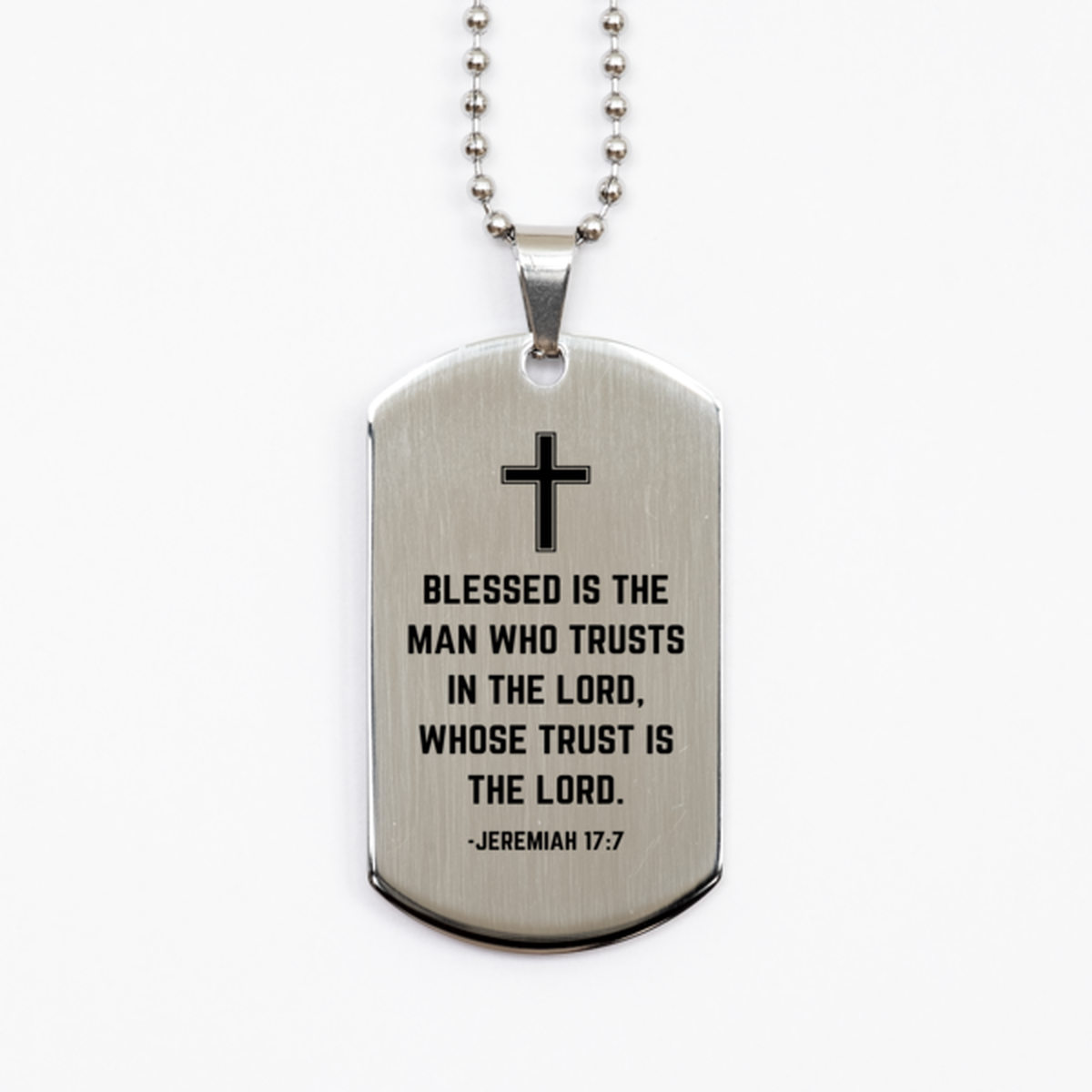 Baptism Gifts For Teenage Boys Girls, Christian Bible Verse Silver Dog Tag, Blessed is the man who trusts, Confirmation Gifts, Bible Verse Necklace for Son, Godson, Grandson, Nephew