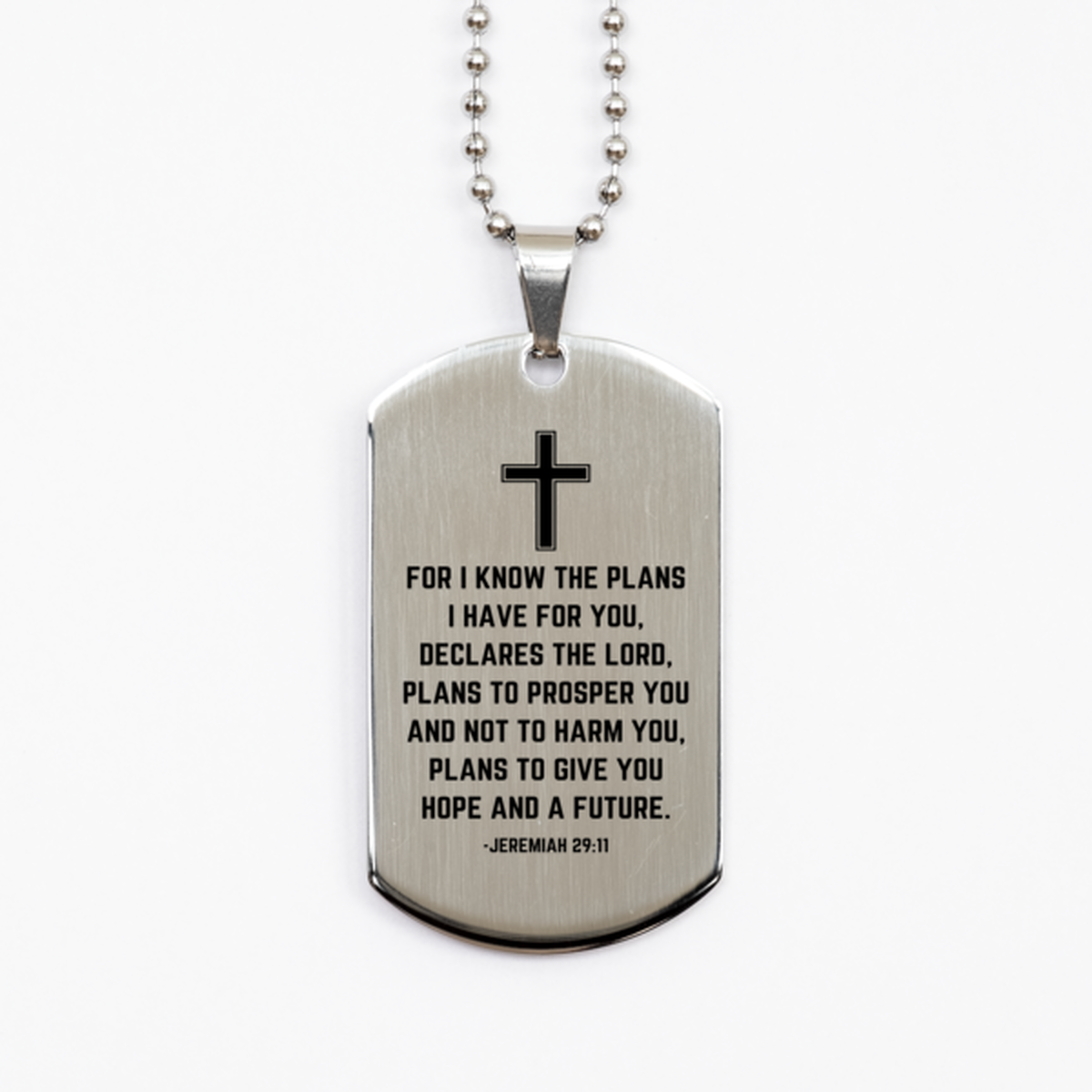 Baptism Gifts For Teenage Boys Girls, Christian Bible Verse Silver Dog Tag, For I know the plans, Confirmation Gifts, Bible Verse Necklace for Son, Godson, Grandson, Nephew