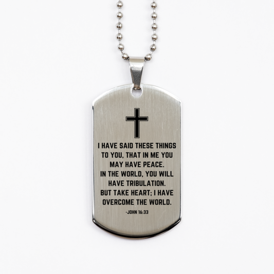 Baptism Gifts For Teenage Boys Girls, Christian Bible Verse Silver Dog Tag, I have said these things, Confirmation Gifts, Bible Verse Necklace for Son, Godson, Grandson, Nephew
