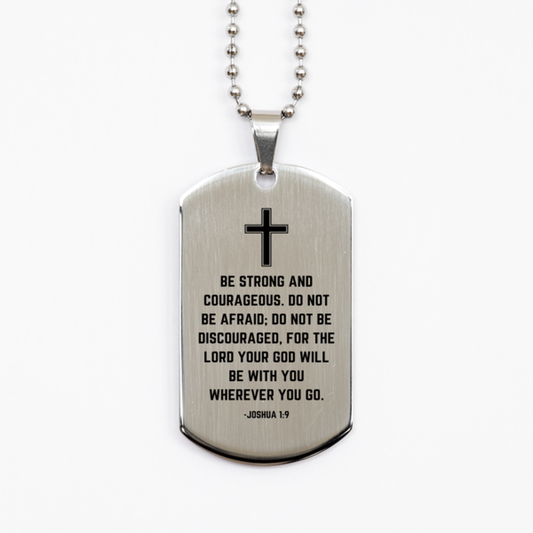 Baptism Gifts For Teenage Boys Girls, Christian Bible Verse Silver Dog Tag, For the lord your God will be with you, Confirmation Gifts, Bible Verse Necklace for Son, Godson, Grandson, Nephew