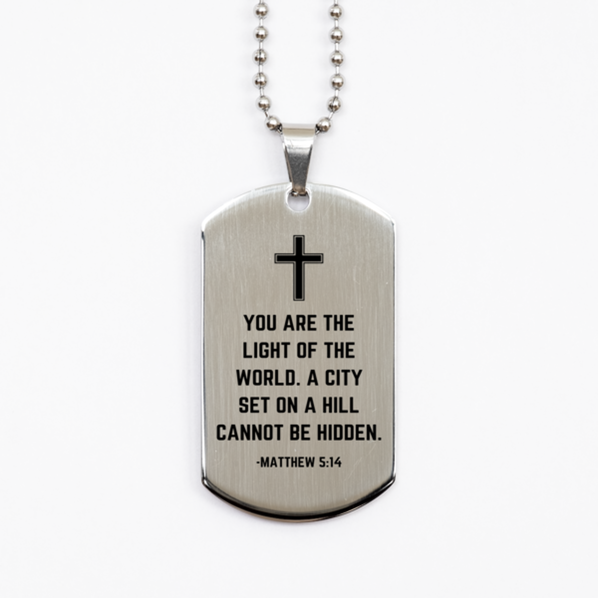 Baptism Gifts For Teenage Boys Girls, Christian Bible Verse Silver Dog Tag, You are the light of the world, Confirmation Gifts, Bible Verse Necklace for Son, Godson, Grandson, Nephew