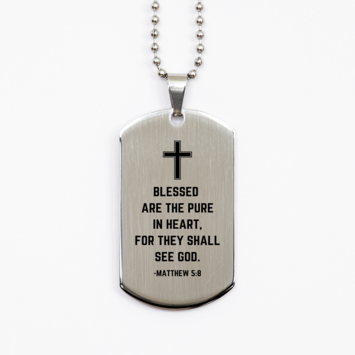 Baptism Gifts For Teenage Boys Girls, Christian Bible Verse Silver Dog Tag, Blessed are the pure in heart, Confirmation Gifts, Bible Verse Necklace for Son, Godson, Grandson, Nephew