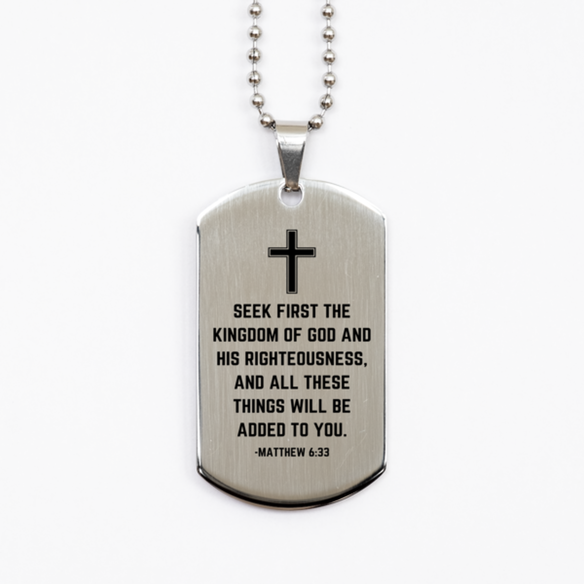 Baptism Gifts For Teenage Boys Girls, Christian Bible Verse Silver Dog Tag, Seek first the kingdom of God, Confirmation Gifts, Bible Verse Necklace for Son, Godson, Grandson, Nephew