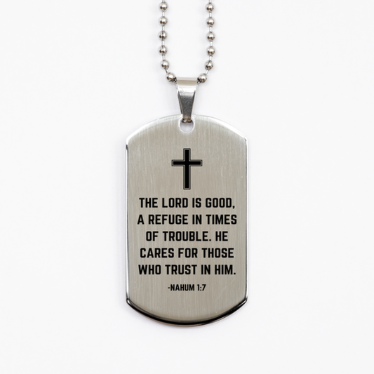 Baptism Gifts For Teenage Boys Girls, Christian Bible Verse Silver Dog Tag, The Lord is good, Confirmation Gifts, Bible Verse Necklace for Son, Godson, Grandson, Nephew