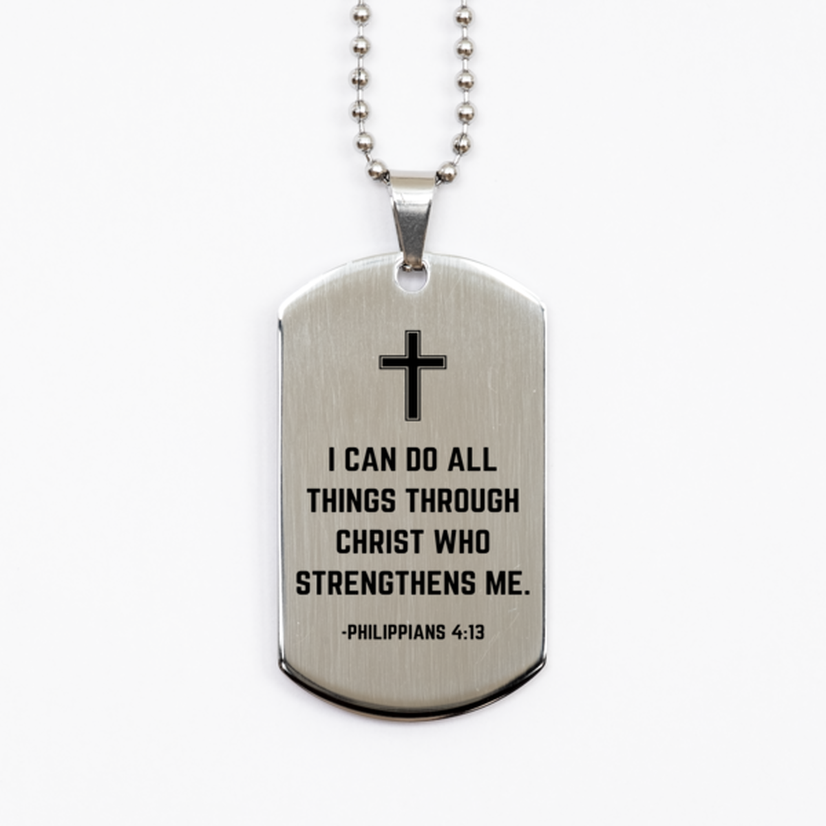 Baptism Gifts For Teenage Boys Girls, Christian Bible Verse Silver Dog Tag, I can do all things through Christ, Confirmation Gifts, Bible Verse Necklace for Son, Godson, Grandson, Nephew