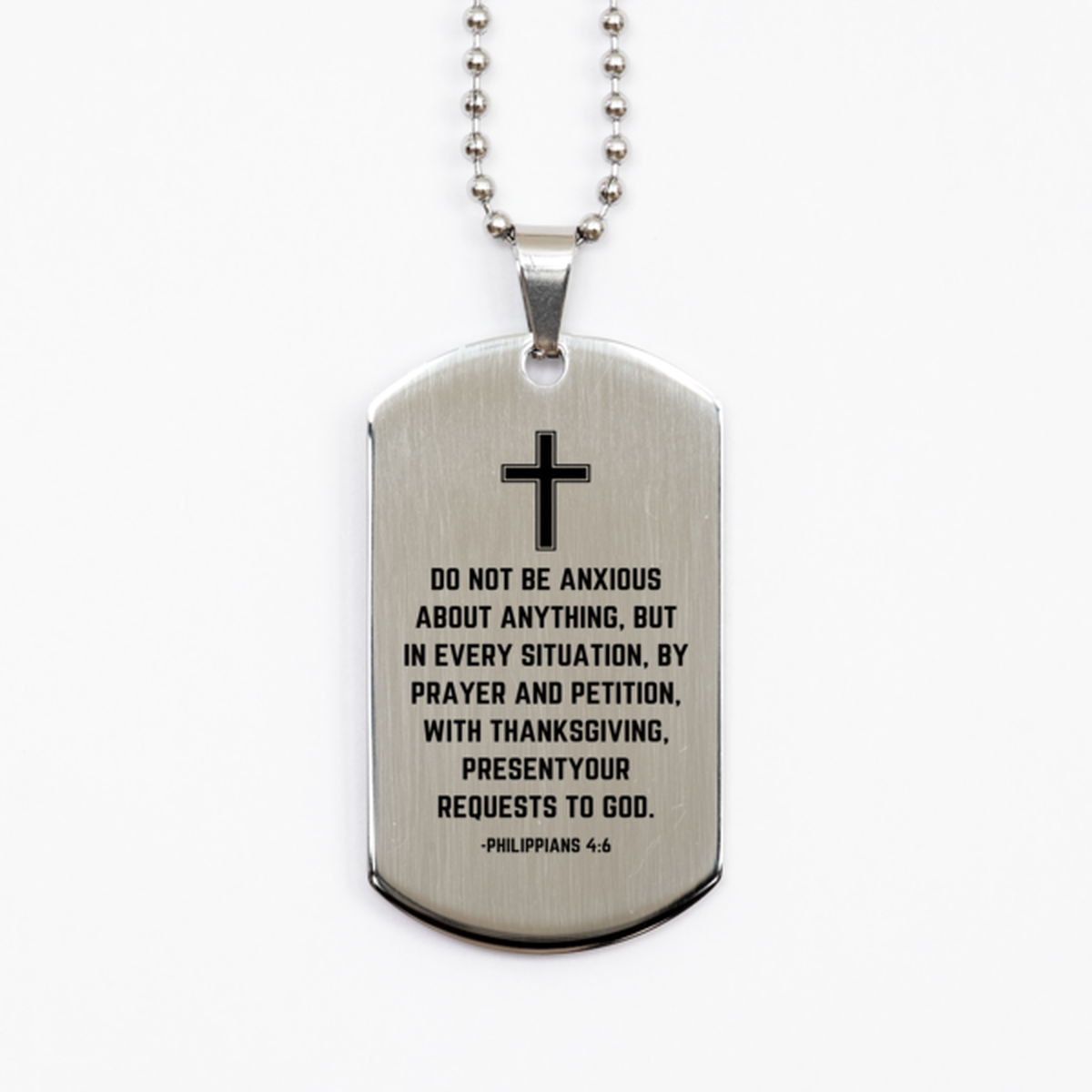 Baptism Gifts For Teenage Boys Girls, Christian Bible Verse Silver Dog Tag, Do not be anxious about anything, Confirmation Gifts, Bible Verse Necklace for Son, Godson, Grandson, Nephew