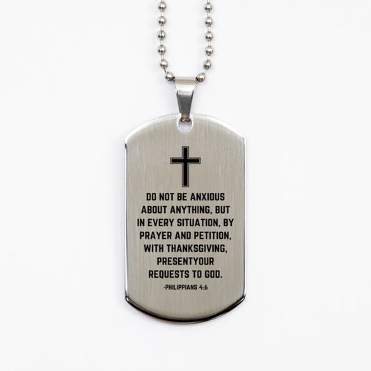 Baptism Gifts For Teenage Boys Girls, Christian Bible Verse Silver Dog Tag, Do not be anxious about anything, Confirmation Gifts, Bible Verse Necklace for Son, Godson, Grandson, Nephew
