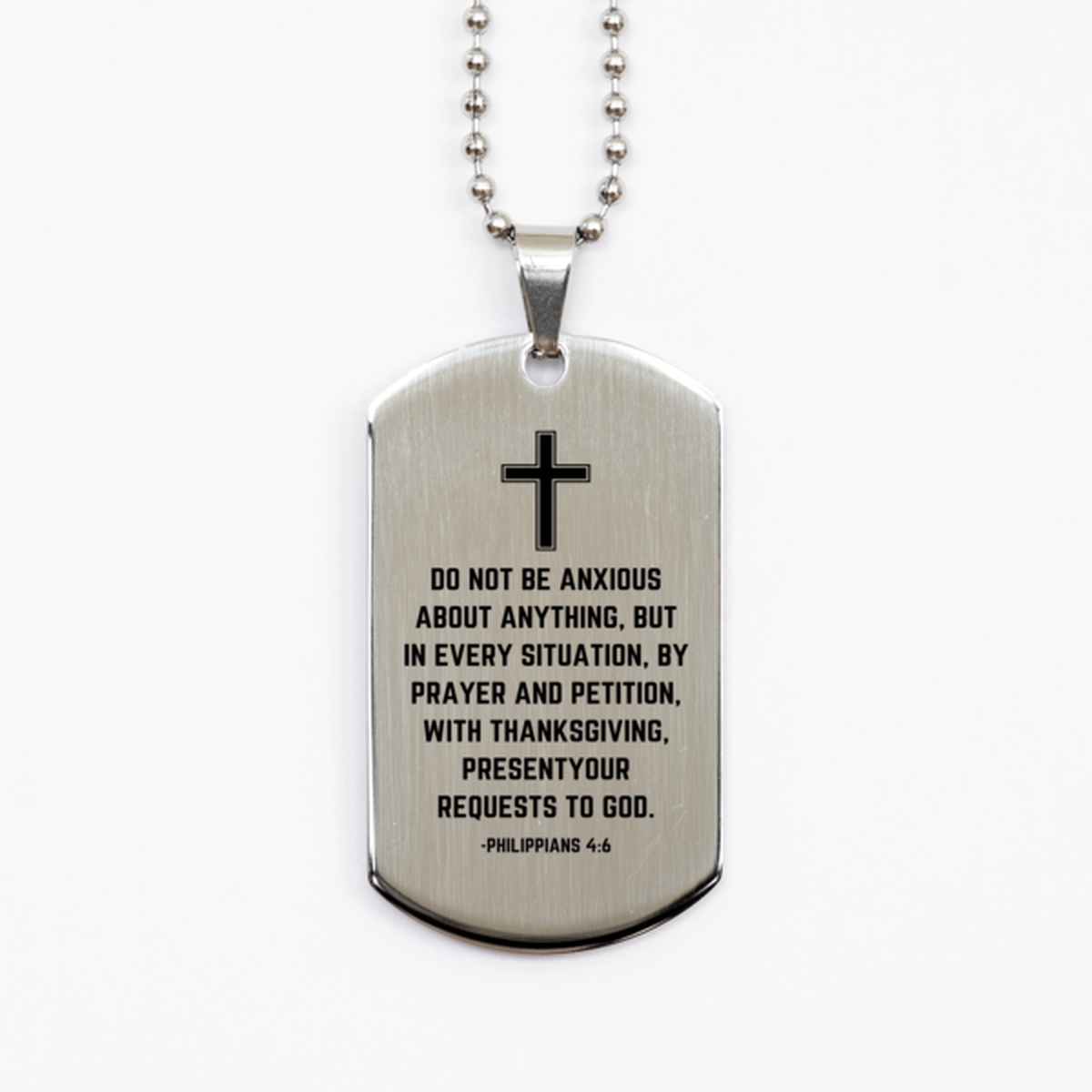 Baptism Gifts For Teenage Boys Girls, Christian Bible Verse Silver Dog Tag, Do not be anxious about anything, Confirmation Gifts, Bible Verse Necklace for Son, Godson, Grandson, Nephew