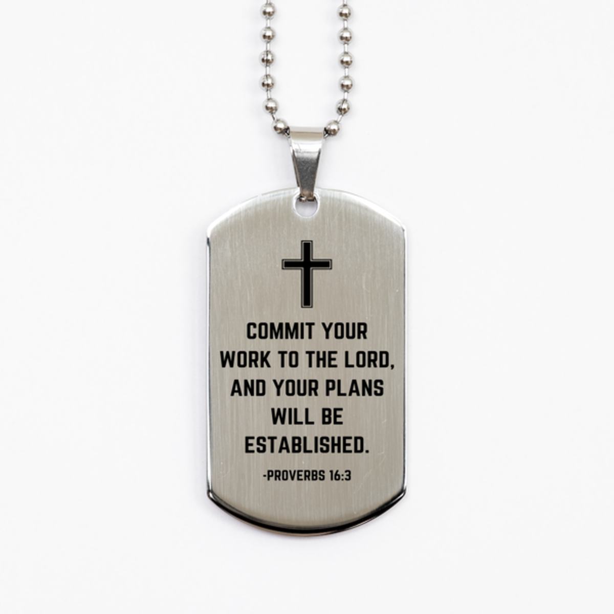 Baptism Gifts For Teenage Boys Girls, Christian Bible Verse Silver Dog Tag, Commit your work to the Lord, Confirmation Gifts, Bible Verse Necklace for Son, Godson, Grandson, Nephew