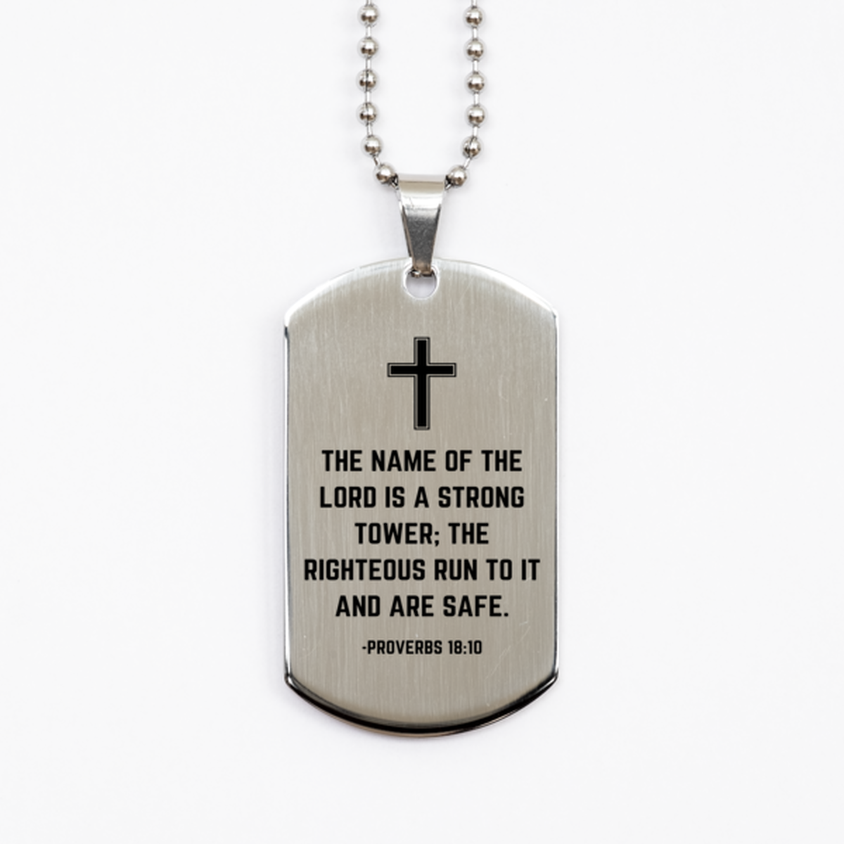 Baptism Gifts For Teenage Boys Girls, Christian Bible Verse Silver Dog Tag, The name of the Lord is a strong, Confirmation Gifts, Bible Verse Necklace for Son, Godson, Grandson, Nephew