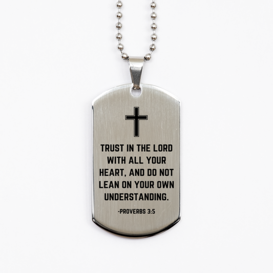 Baptism Gifts For Teenage Boys Girls, Christian Bible Verse Silver Dog Tag, Trust in the Lord with all your heart, Confirmation Gifts, Bible Verse Necklace for Son, Godson, Grandson, Nephew