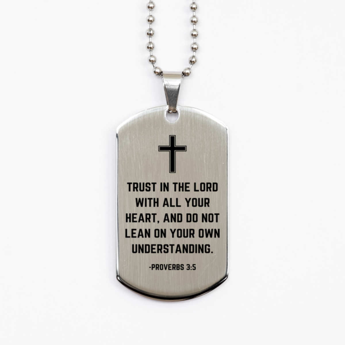 Baptism Gifts For Teenage Boys Girls, Christian Bible Verse Silver Dog Tag, Trust in the Lord with all your heart, Confirmation Gifts, Bible Verse Necklace for Son, Godson, Grandson, Nephew