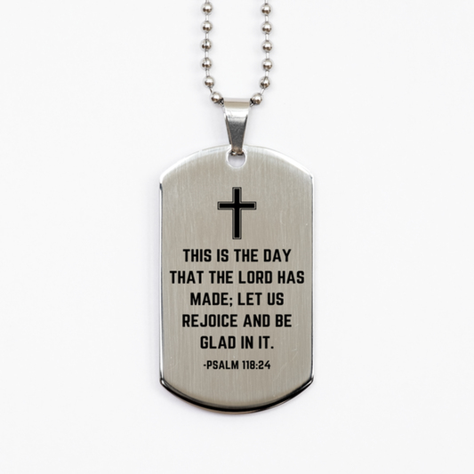 Baptism Gifts For Teenage Boys Girls, Christian Bible Verse Silver Dog Tag, This is the day that the lord has made, Confirmation Gifts, Bible Verse Necklace for Son, Godson, Grandson, Nephew
