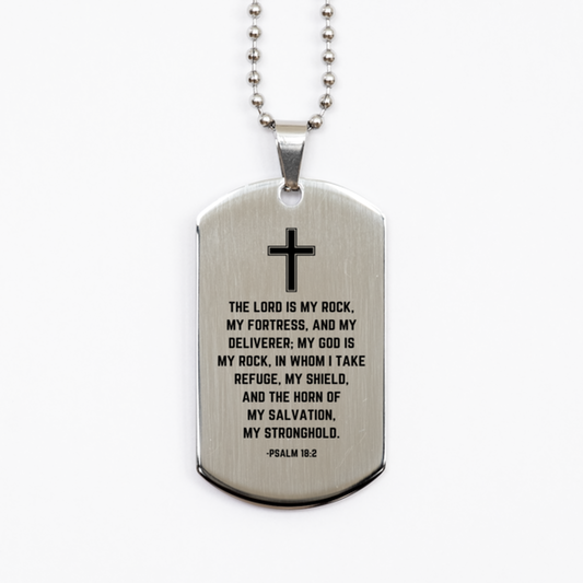 Baptism Gifts For Teenage Boys Girls, Christian Bible Verse Silver Dog Tag, The Lord is my rock, Confirmation Gifts, Bible Verse Necklace for Son, Godson, Grandson, Nephew
