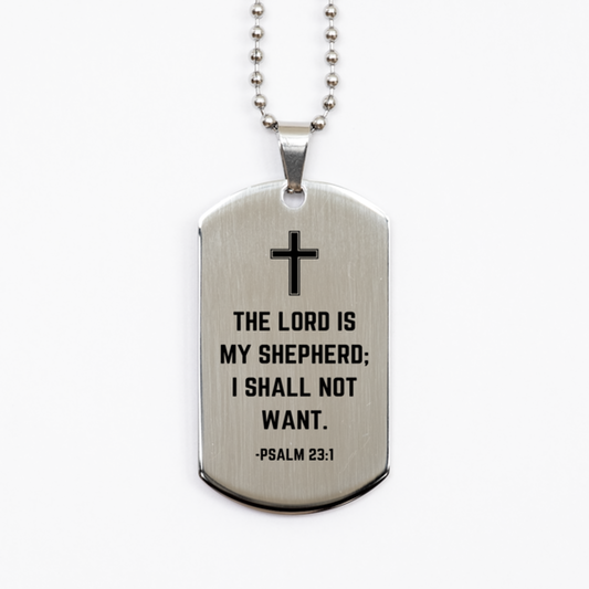 Baptism Gifts For Teenage Boys Girls, Christian Bible Verse Silver Dog Tag, The Lord is my shepherd, Confirmation Gifts, Bible Verse Necklace for Son, Godson, Grandson, Nephew