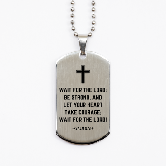 Baptism Gifts For Teenage Boys Girls, Christian Bible Verse Silver Dog Tag, Wait for the Lord, Confirmation Gifts, Bible Verse Necklace for Son, Godson, Grandson, Nephew