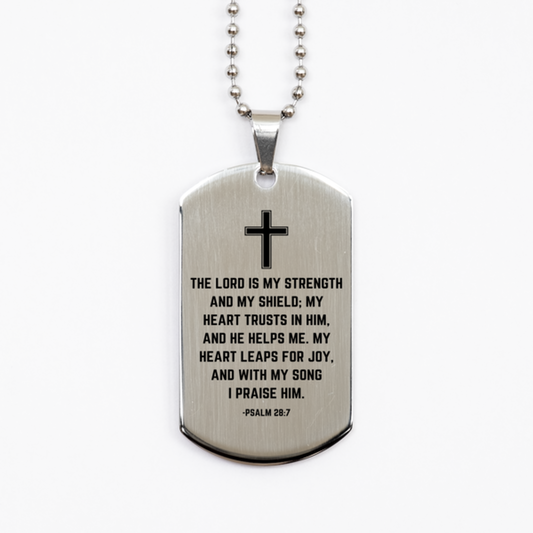 Baptism Gifts For Teenage Boys Girls, Christian Bible Verse Silver Dog Tag, The Lord is my strength and my shield, Confirmation Gifts, Bible Verse Necklace for Son, Godson, Grandson, Nephew