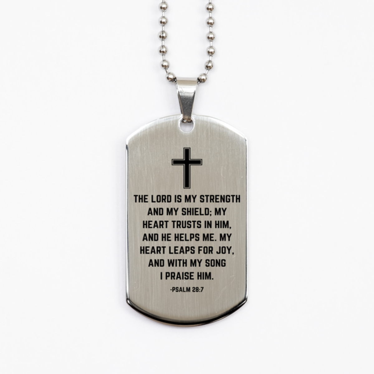 Baptism Gifts For Teenage Boys Girls, Christian Bible Verse Silver Dog Tag, The Lord is my strength and my shield, Confirmation Gifts, Bible Verse Necklace for Son, Godson, Grandson, Nephew