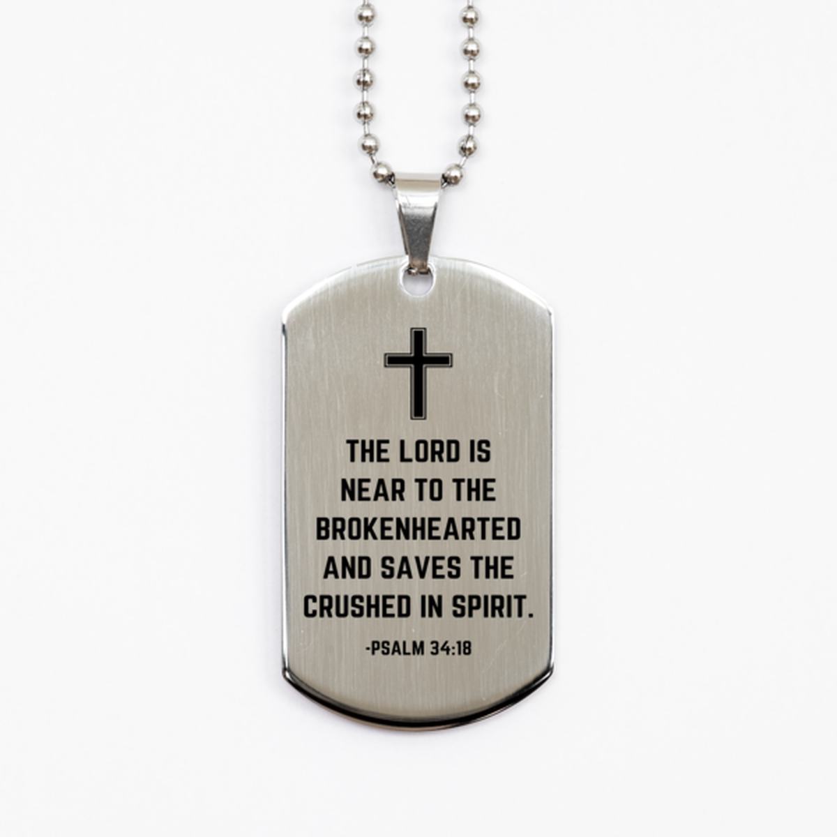 Baptism Gifts For Teenage Boys Girls, Christian Bible Verse Silver Dog Tag, The Lord is near to the brokenhearted, Confirmation Gifts, Bible Verse Necklace for Son, Godson, Grandson, Nephew