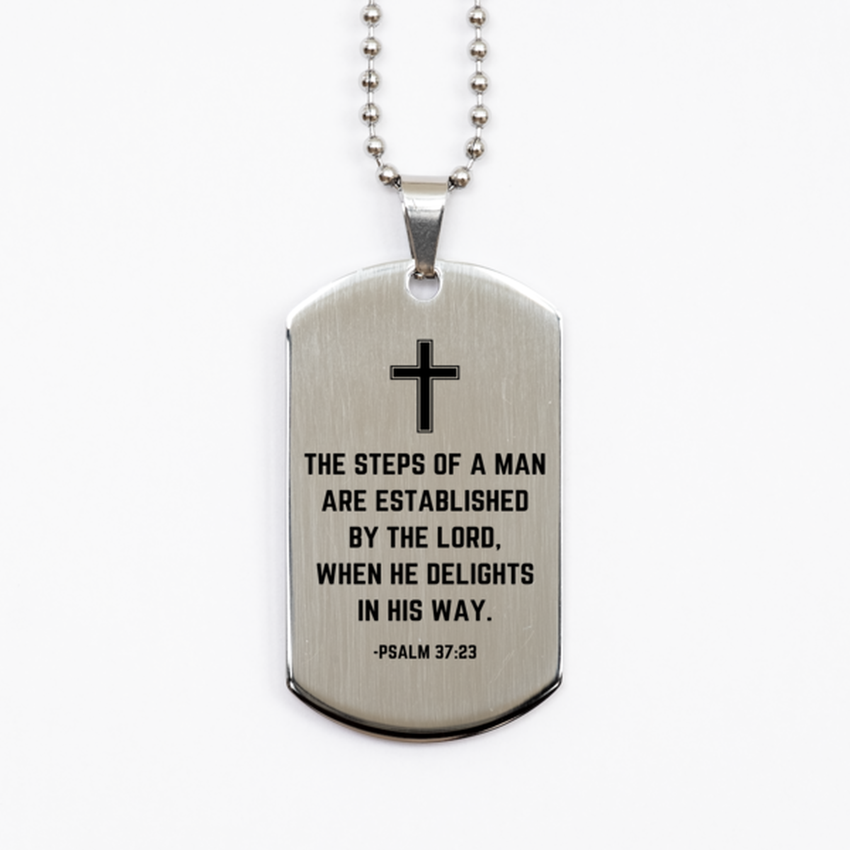 Baptism Gifts For Teenage Boys Girls, Christian Bible Verse Silver Dog Tag, The steps of a man are, Confirmation Gifts, Bible Verse Necklace for Son, Godson, Grandson, Nephew