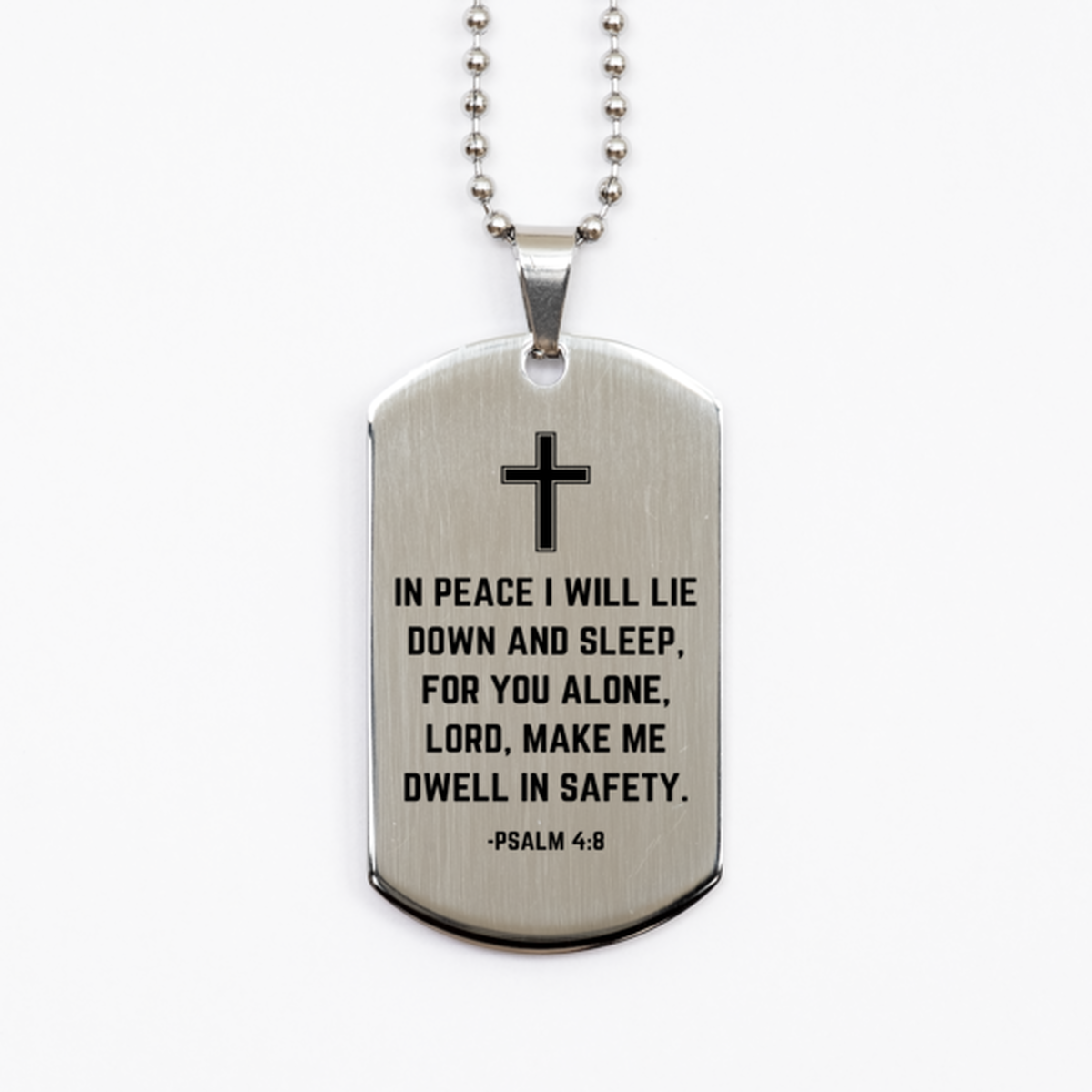 Baptism Gifts For Teenage Boys Girls, Christian Bible Verse Silver Dog Tag, In peace I will lie down and sleep, Confirmation Gifts, Bible Verse Necklace for Son, Godson, Grandson, Nephew