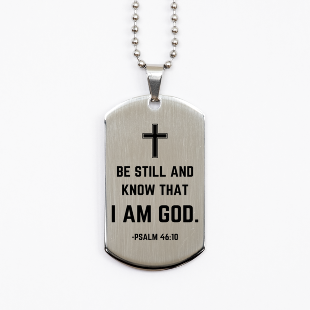 Baptism Gifts For Teenage Boys Girls, Christian Bible Verse Silver Dog Tag, Be still and know that I am god, Confirmation Gifts, Bible Verse Necklace for Son, Godson, Grandson, Nephew