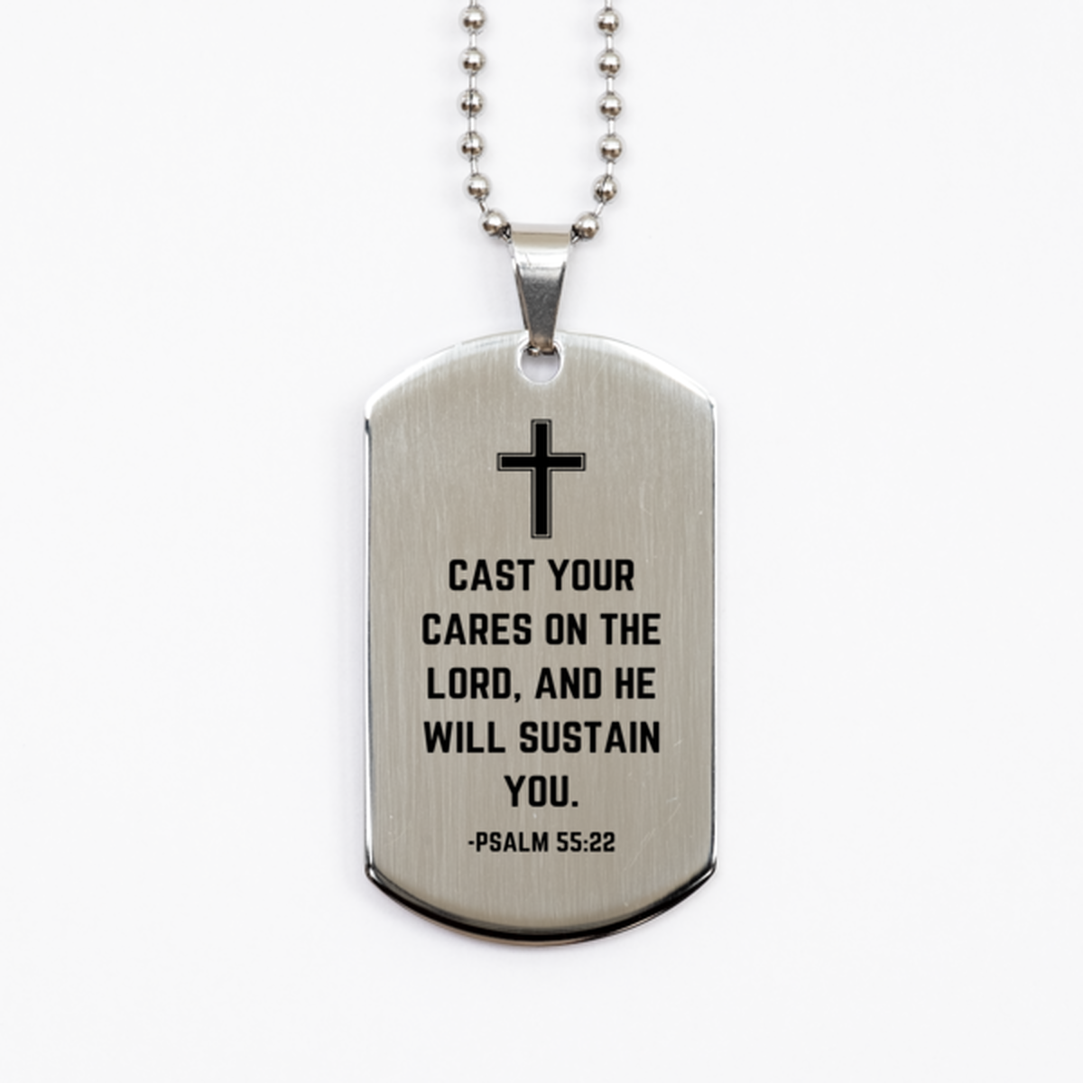 Baptism Gifts For Teenage Boys Girls, Christian Bible Verse Silver Dog Tag, Cast your cares on the Lord, Confirmation Gifts, Bible Verse Necklace for Son, Godson, Grandson, Nephew