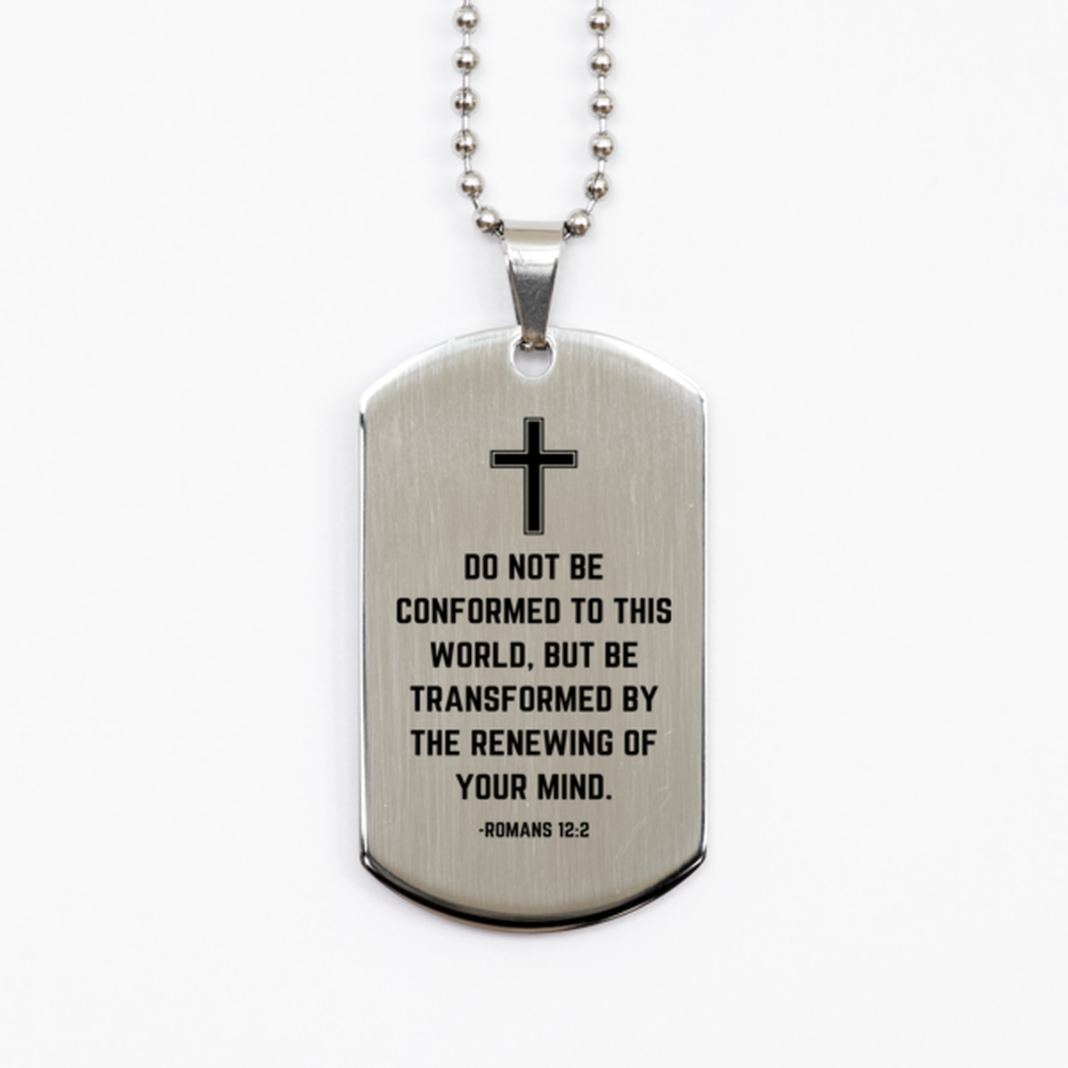 Baptism Gifts For Teenage Boys Girls, Christian Bible Verse Silver Dog Tag, Do not be conformed to this world, Confirmation Gifts, Bible Verse Necklace for Son, Godson, Grandson, Nephew