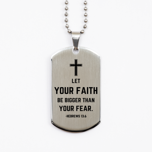 Baptism Gifts For Teenage Boys Girls, Christian Bible Verse Silver Dog Tag, Let your faith be bigger than your fear, Confirmation Gifts, Bible Verse Necklace for Son, Godson, Grandson, Nephew