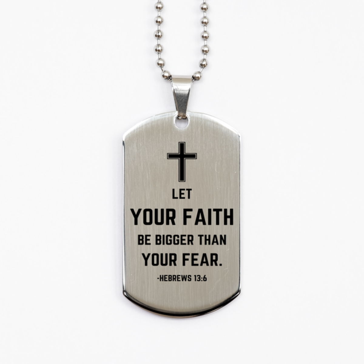 Baptism Gifts For Teenage Boys Girls, Christian Bible Verse Silver Dog Tag, Let your faith be bigger than your fear, Confirmation Gifts, Bible Verse Necklace for Son, Godson, Grandson, Nephew