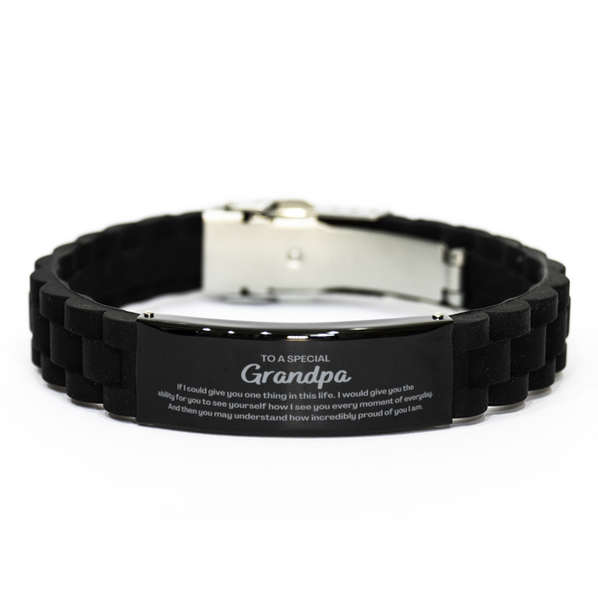 To My Grandpa Black Glidelock Clasp Bracelet, Gifts For Grandpa Engraved, Inspirational Gifts for Christmas Birthday, Epic Gifts for Grandpa To A Special Grandpa how incredibly proud of you I am