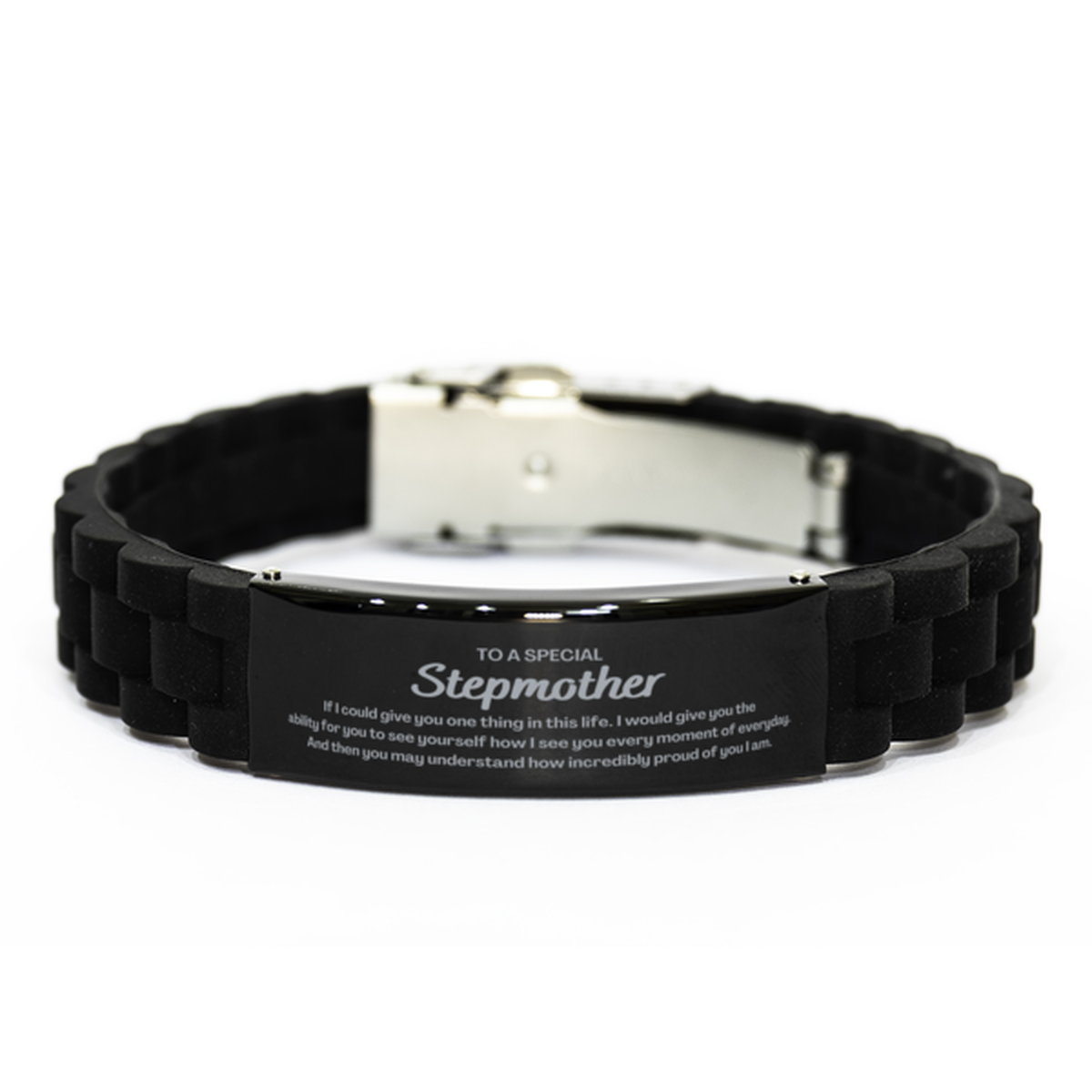 To My Stepmother Black Glidelock Clasp Bracelet, Gifts For Stepmother Engraved, Inspirational Gifts for Christmas Birthday, Epic Gifts for Stepmother To A Special Stepmother how incredibly proud of you I am