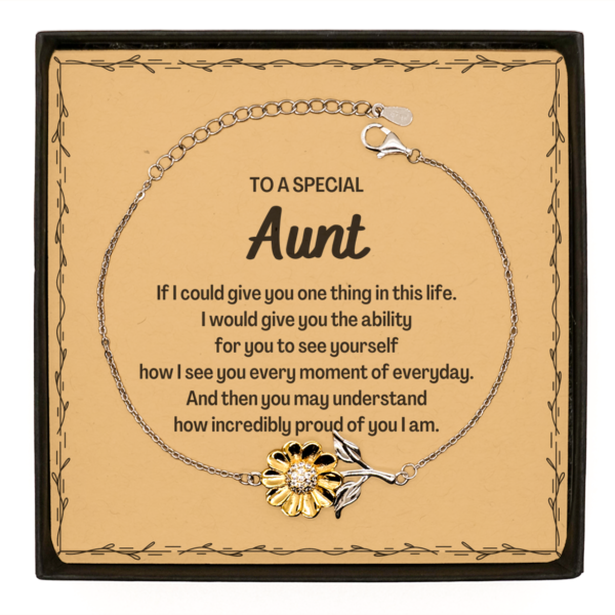 To My Aunt Sunflower Bracelet, Gifts For Aunt Message Card, Inspirational Gifts for Christmas Birthday, Epic Gifts for Aunt To A Special Aunt how incredibly proud of you I am