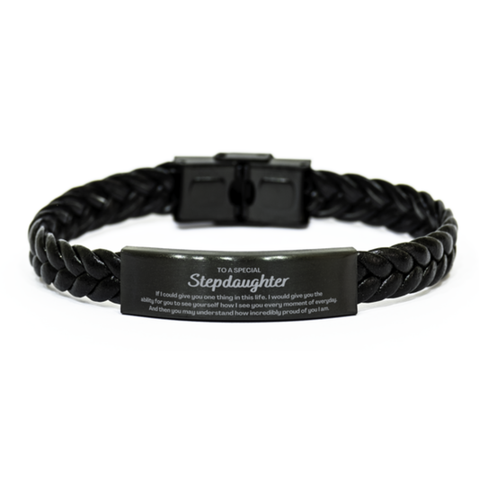 To My Stepdaughter Braided Leather Bracelet, Gifts For Stepdaughter Engraved, Inspirational Gifts for Christmas Birthday, Epic Gifts for Stepdaughter To A Special Stepdaughter how incredibly proud of you I am