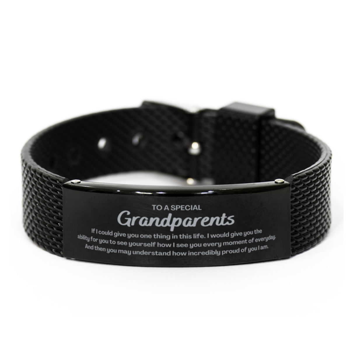 To My Grandparents Black Shark Mesh Bracelet, Gifts For Grandparents Engraved, Inspirational Gifts for Christmas Birthday, Epic Gifts for Grandparents To A Special Grandparents how incredibly proud of you I am