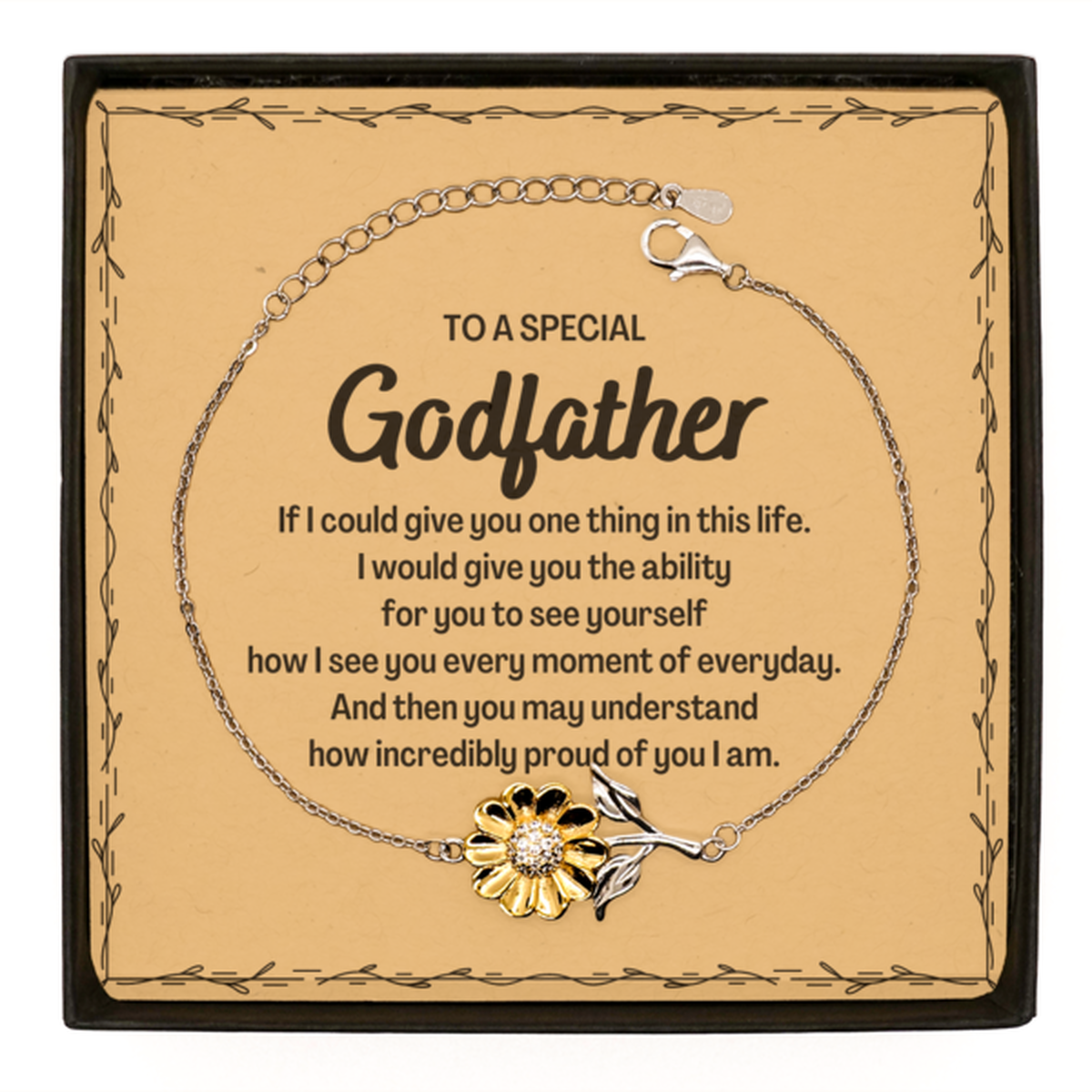 To My Godfather Sunflower Bracelet, Gifts For Godfather Message Card, Inspirational Gifts for Christmas Birthday, Epic Gifts for Godfather To A Special Godfather how incredibly proud of you I am