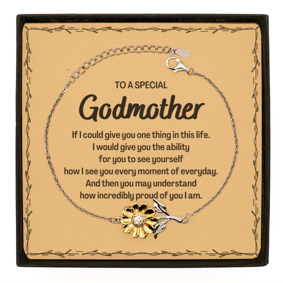 To My Godmother Sunflower Bracelet, Gifts For Godmother Message Card, Inspirational Gifts for Christmas Birthday, Epic Gifts for Godmother To A Special Godmother how incredibly proud of you I am