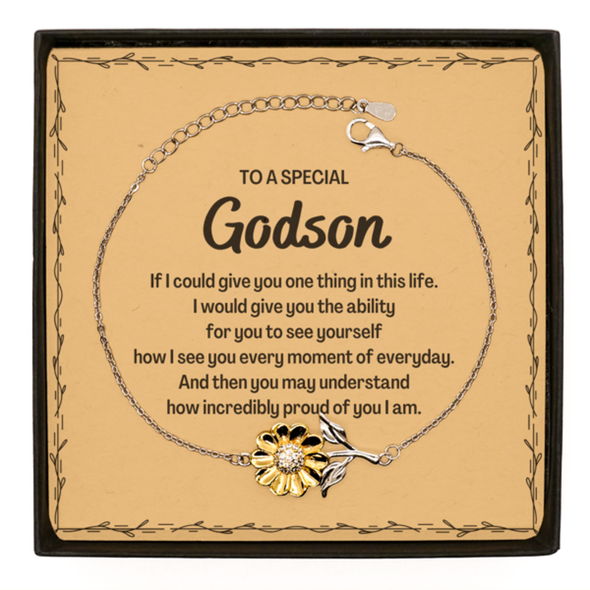 To My Godson Sunflower Bracelet, Gifts For Godson Message Card, Inspirational Gifts for Christmas Birthday, Epic Gifts for Godson To A Special Godson how incredibly proud of you I am